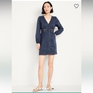 NWT Old Navy Waist-Defined Cutwork Mini Dress in Dusk Navy Blue Size Large‎